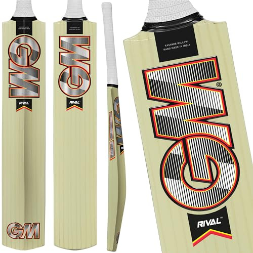 GM, mazza da cricket Rival Kashmir, in salice, impugnatura di controllo, dimensioni dell'erpice, adatta per giocatori da 163 a 168 cm, per principianti e ragazzi. Gunn & Moore