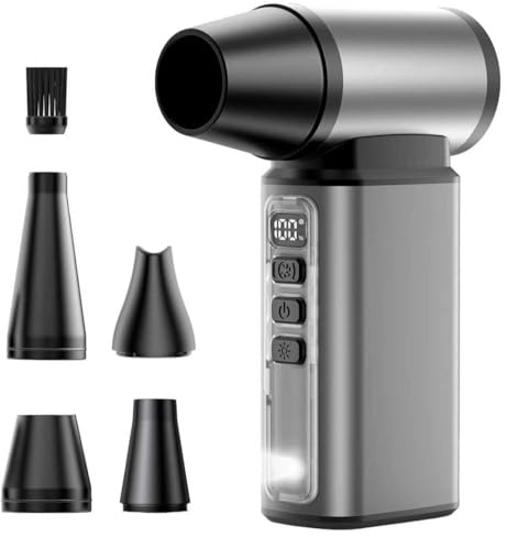 Jkevow Soplador de Aire Potente, 6 Velocidades Ajustables con Pantalla Digital y Linterna LED Superpotente Eléctrico Air Duster, Adecuado para Ordenadores, Aparatos Electrónicos, Sofás y Coches
