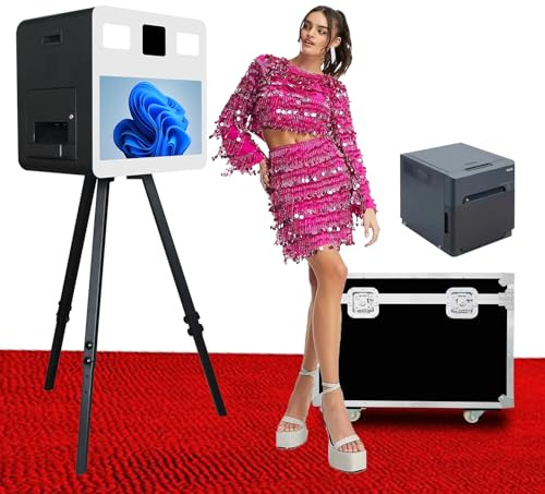 tragbares Stativ DSLR Foto Booth mit 21,5 Touchscreen DSLR Photobooth Maschine mit Flight Case, für Veranstaltungen Parteien Hochzeitsverleih (Black, Photo Booth+DNP Printer)