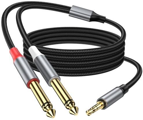 KAYQINHO 3.5mm TRS to 2 x 6.35mm TS Mono Y Cable Splitter Cable 1M, 1/8 Inch TRS Stereo to Dual 1/4 inch TS Mono Y Splitter Cable for Smartphone, Mixer,PC, CD Player, Speakers and Home Stereo System