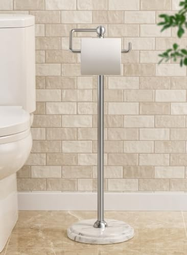 KES Toilettenpapierhalter Stehend, freistehender Klorollenhalter aus 18/8 Edelstahl mit 3-Fach beschwerter Marmorbasis, extra stabil und rostfrei, WC Rollenhalter, Gebürstet, BPH235-2