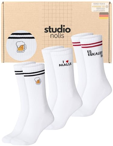 Studio Nolis Tennissocken Malle 3er Set Mallorca JGA Oekotex100 Baumwolle | Crew Socks Malle Damen Herren Baumwollsocken