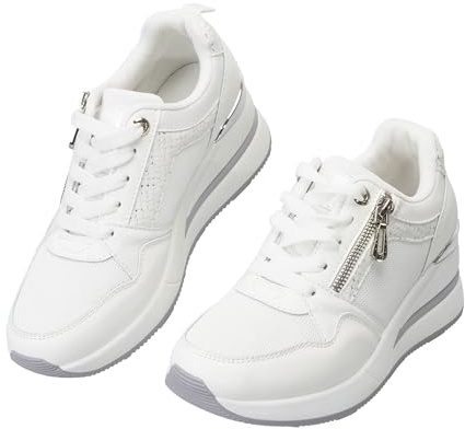 JOMIX Damen Keil Sneaker mit Reißverschluss Atmungsaktiv Turnschuhe Elegant Frizeitschuhe für den Außenbereich