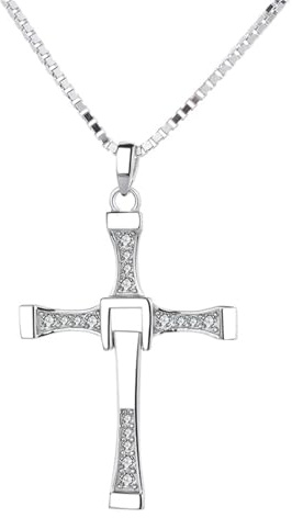 KEERSONG Collana con pendente a croce ispirata a Vin Diesel di The Fast and The Furious - Catena unisex in argento sterling 925 con catena a maglie, 3 lunghezze (50 cm, 60 cm, 70 cm)(22G(BOY),70CM)