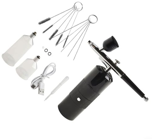Kit aerografo portatile senza fili con punta da 0,3 mm, controllo della pressione a 3 marce e uscita 160 kPa per verniciatura automobilistica, dettagli moto, chiodo A (nero B)