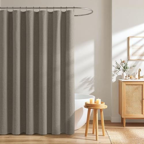 Woaboy Cortina de Ducha Textura de Lino Antimoho 180x200 cm Gris | Cortina de Ducha Textil Impermeable con 12 Ganchos Metálicos, Cortinas de Ducha de Poliéster Pesadas de Lujo Para Hoteles