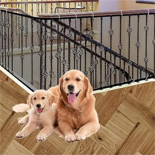 Säkerhetsnät for trappa i starkt mesh med rep - anpassningsbar barriär for hund, katt, babyskydd och leksakssäkerhet(Black,600-90CM)
