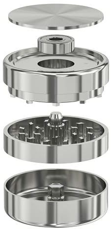 Grinder in acciaio inox 62 mm – Grinder di precisione Premium con cuscinetto a sfera, chiusura magnetica, antiruggine, durevole, macina erbe e spezie con spazzola, raschietto e scatola