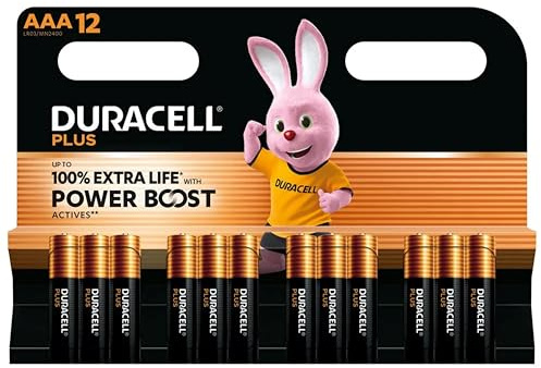 12 x Duracell AAA Plus Power Boost Batteries, Up to 100% Longer Battery Life (1 Blister Pack of 12 Batteries) 12 AAA Batteries (MN2400)