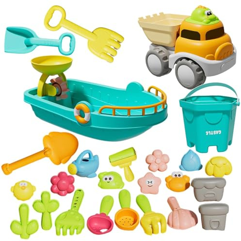 25-Piece Premium Beach Toy Set With & Sand Boat - -Friendly Outdoor Sand Play Kit | Complete Bucket, Shovel, And Car Sandbox Set | Early Childhood Sensory Development Toys