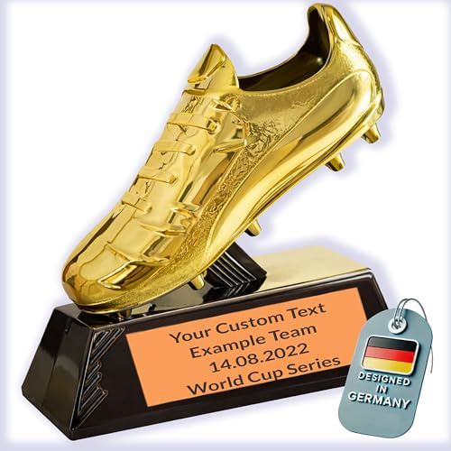 Larius Gyllene fotbollssko, pokal (13,5 cm, 212 g) – fotbollstrofé med valfri gravyr – vinnarpokal för turneringar, MVP och målskyttekung – S2 (med önskad text, L)