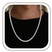 SLOONG Cuban Link Chains for Men, 3.5mm 925 Sterling Silver Over Cuban Chain Diamond Cut Silver Necklace Chains Gifts for Men Father Boyfriends