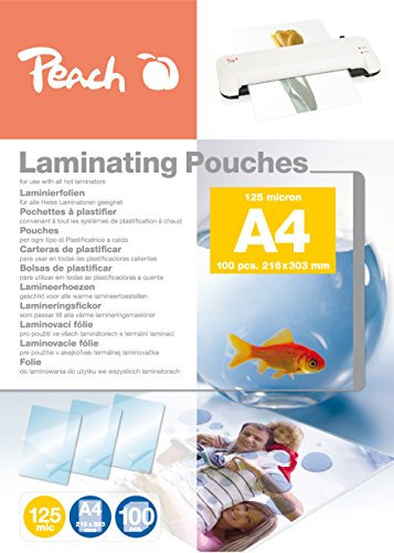 Peach Laminierfolien A4 - 125 mic - 100 pouches - glänzend - Premiumqualität für beste Laminierergebnisse - geeignet für alle Laminiergeräte - PP525-02