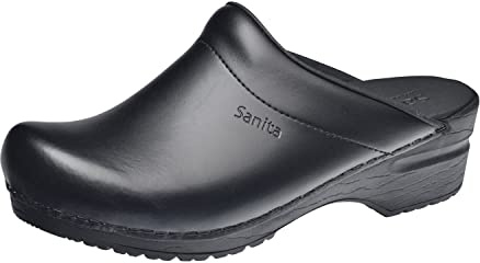 Sanita | Sonja PU Mule Clog | Original Handmade Flexible Leather Clog for Women | Anatomical shaped footbed with soft foam | Black | 37