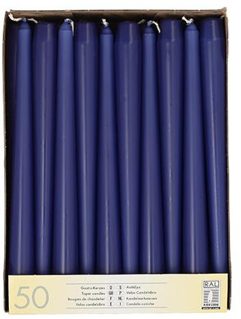 Leuchterkerzen/Spitzkerzen - Durchmesser: 22 mm - Länge: 25 cm - 50 Stück/Paket - Farbe: bordeaux, creme, gelb, dunkelblau, dunkelgrün, orange, rot, terracotta oder weiß Farbe dunkelblau