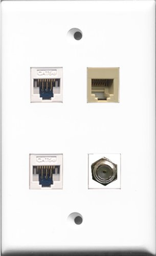 RiteAV - Cavo coassiale TV-tipo F e 1 porta telefono RJ11 RJ12 beige 2 porte Cat5e Ethernet bianco