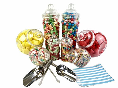 Vintage Victorian Pick & Mix Candy Buffet Kit - 8 Jar Pack & Light Blue Stripe Bags