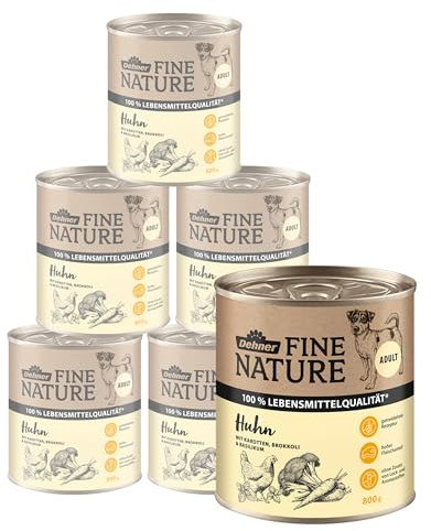 Dehner Fine Nature hundfoder vuxen, livsmedelskvalitet, kyckling, 6 x 800 g (4,8 kg)