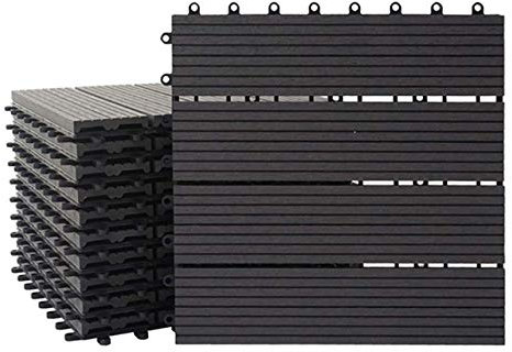 Mendler WPC Bodenfliese Rhone, Holzoptik Balkon/Terrasse, 11x je 30x30cm = 1qm linear - Basis anthrazit