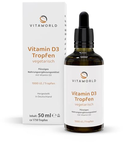 3er Pack Vita World Vitamin D3 Tropfen 1.000 I.E. 3 x 50 ml Lanolin vegetarisch Deutsche Apotheker-Herstellung
