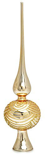 SIKORA SP6 Highlights Christbaumspitze aus Glas mit Glitzer Verzierung 2 Größen, Farbe:Gold, Größe:H ca. 29 cm (für Bäume von ca. 120 bis 170 cm)