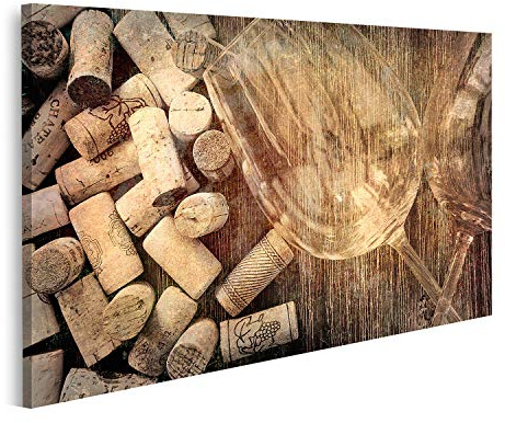 islandburner Quadro su tela Dettaglio di bicchieri da vino e tappi di sughero in stile old vintage filtrati Quadri Stampe x soggiorno