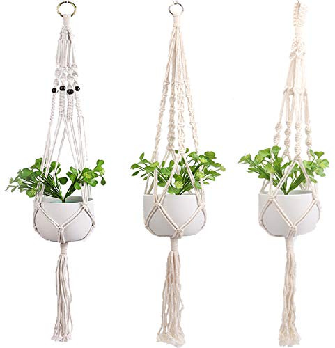 3x SET Premium Makramee Blumenampel 100cm Innen Außen Garten Blumentopf Halter Macrame Hängepflanzen Topf Balkondekoration Lounge Deco Blumen Ampel Balkon Wandbehang BOHO Pflanzenhänger Pflanzenampel