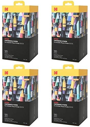 KODAK Pack mit 4 x PHC120 – Kartusche und Papier für 480 Fotos im Format 10 x 15 cm (kompatibel mit Kodak PD450, PD480, PD450WIFI und PD460)