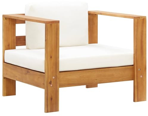 vidaXL Akazienholz Massiv Gartenstuhl mit Auflagen Sofa Sessel Holzstuhl Gartensessel Gartensofa Gartenmöbel Stuhl Einzelsofa Creme