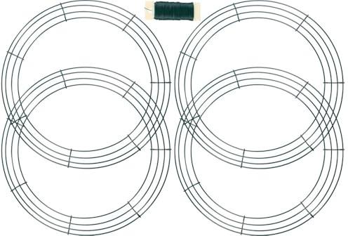 KAHEIGN 4er-Pack Drahtkranz Ringe & Rahmen, 35cm 14 Zoll Metall Kranzrahmen Drahtkranz Ringe für DIY Türkranz, Osterkranz, Frühlingskranz Hochzeit & Basteln Dekoration (Dunkelgrün)