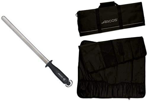 Arcos Chairas Afilador manual de cuchillos Cuerpo de Acero al Carbono recubierto + 690500 Bolsa con 12 compartimentos para cuchillos