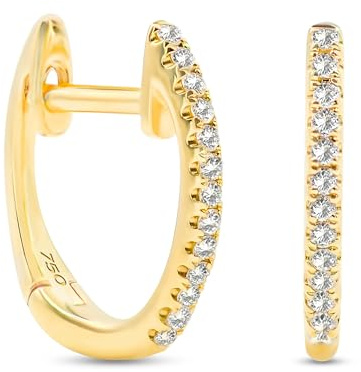 EDELIND Diamant Ohrringe für Damen & Mädchen aus Echtgold 750 – Gelbgold Creolen 26 Diamanten 0.07 Ct 10.3 mm – mit Schmuck Geschenkbox