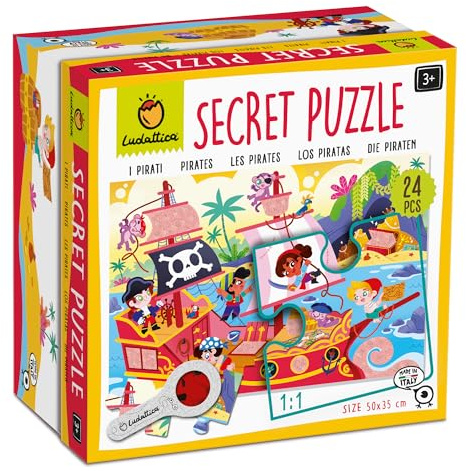 Ludattica - Secret puzzle Pirati - Puzzle 24 pezzi bambini 3+ - Due giochi in uno - Dimensione 50 x 35cm - Made in Italy