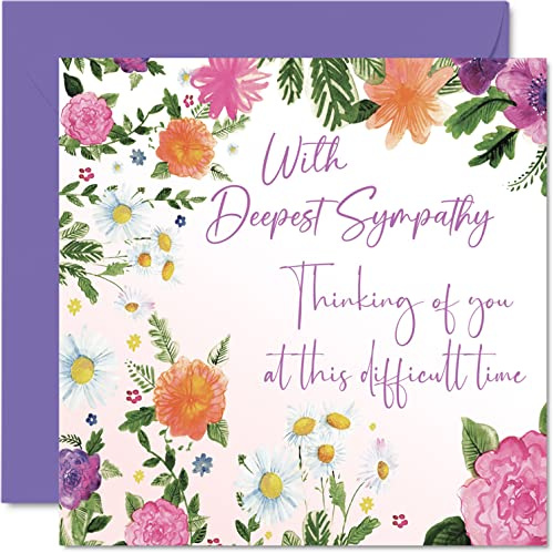 Stuff4 Sympathy Cards Thinking of You Cards, Deepest Sympathy | Floral Condolences Card, Mourning Bearavement Cards for Adults, Sorry For Your Loss