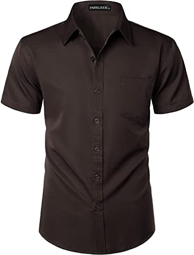 PARKLEES Chemise boutonnée à manches courtes et poche pour homme, coupe ajustée, style décontracté, urbain, élégant