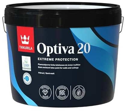 TIKKURILA Optiva 20 - Durable Eggshell Semi Matt Paint For Walls & Ceilings - Zero VOC, Scrubbable, Easy To Clean - 10 Litres