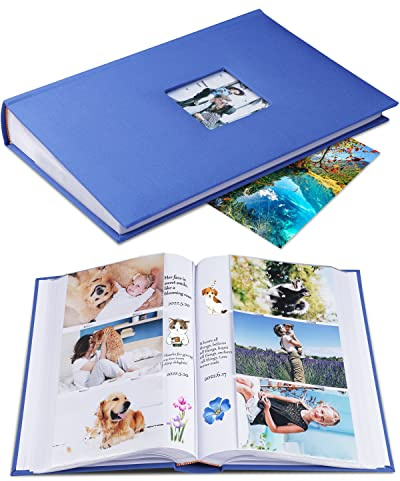 1DOT2 Photo Album 4x6 Hold 402 Photos with Memo Slip-in Pockets Photo Book, Linen Cover Picture Photo Albums with Writing Space for Wedding Family Baby Vacation Mother's Day Blue