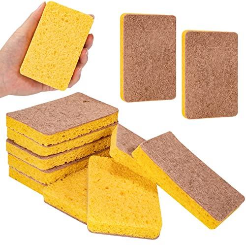 Biologiskt nedbrytbara naturliga kökssvampar, komposterbar cellulosa och kokosskrubbssvampar, 12-pack (kokosfiber, ljusbrun)