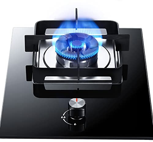 IBOWZ Plaque de Cuisson Gaz Table de Cuisson à gaz 33 cm Plaque de Cuisson à gaz intégrée - Panneau en Verre trempé Noir - Puissance de feu 5,0 KW - Protection de sécurité Contre Les extinctions -