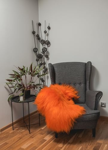 Tannery Sheepskin Orange gefärbtes echtes Schafsfell Lammfell Schafsfell Teppich Pelz weiche Wolle, schaffell Hygge (ca. 110/60cm)