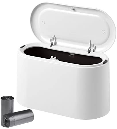 Cestino da Tavolo, Cestino Scrivania con Coperchio, 2L Mini Spazzatura con 2 Rotoli di Sacchi della Spazzaturaper, per Ufficio Cucina Bagno Cameretta Auto, Archiviazione Desktop, 22*11*13cm