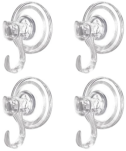 HTBMALL 4 x Saugnapf-Haken, strapazierfähig, transparent, Vakuum-Saugnapf-Haken, abnehmbare Fenster, Wand, Glastür, Saugnapf-Aufhänger, wiederverwendbare Saugnapf-Halter für Küche, Badezimmer, Dusche