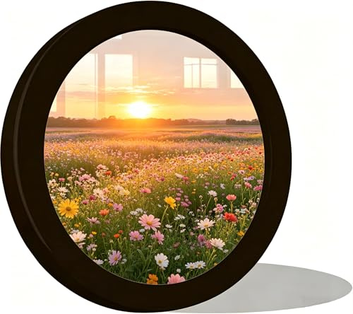alfyng 25,4 cm runder Bilderrahmen aus Holz, zum Aufhängen an der Wand, Schwarz | Kreis DIY Display Fotorahmen für Home Office Wohnzimmer Wanddekoration Hochzeit Geburtstag Dekoration
