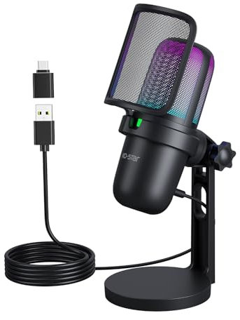 Ko-Star USB Gaming Mic for PC, PS4/PS5, Mac: Condenser Mic with Quick Mute, RGB Light, Pop Filter, Shock Mount for Recording, Streaming, Podcasting, YouTube (Black)