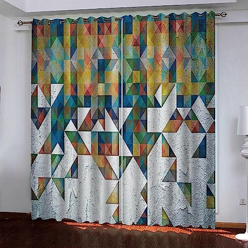 Rideaux Occultants Isolants Thermique Phonique - Mur Géométrique Rétro - 3D Impression Numérique 100% Polyester, Moderne Chambre Cuisine - - pour en