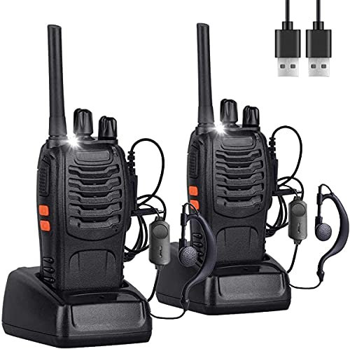 SINZUX 2Pcs Walkie Talkies Rechargeable, Walkie Talkies for Adults Professional Long Range 16CH Two Way Radio, Supports Hand Free VOX Function with LED Light Earpieces for Outdoor, Work and Family Use