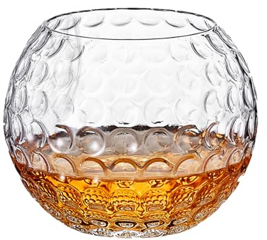 Golf Whiskey Glasses | SINGLE | 15 OZ Golf Ball Shaped Old Fashioned Liquor, Cocktail Glass, Crystal Unique & Fun Drinking Glassware Accessories, Golfer Gift For Him, Husband, Father, Boyfriend, Her