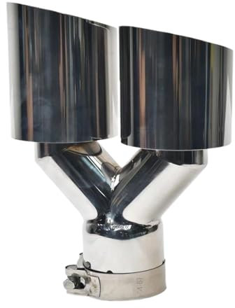 Auspuffrohr Edelstahl Auto Universal Schrägmund Schalldämpfer Endrohr Düse Endspitze Ein Punkt Zwei Doppelrohr Dekoratives Rohr Auspuffblende (Farbe : 54MM IN- 101MM OUT)
