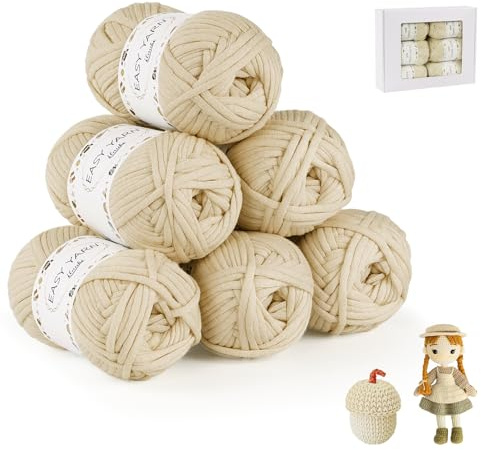 ilauke Beige Thick Wool & Cotton Yarn - 6x50g, No Split, Perfect for Crochet, Knitting & Crafts