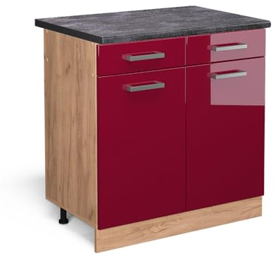 Vicco Küchenunterschrank R-Line, Rot Hochglanz, 80 cm, AP Anthrazit